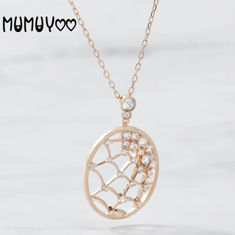 

SWA Fashion Jewelry High Quality New Charm Circle Crystal Pendant Necklace Female Spider Web Style Clavicle Chain Female Jewelry