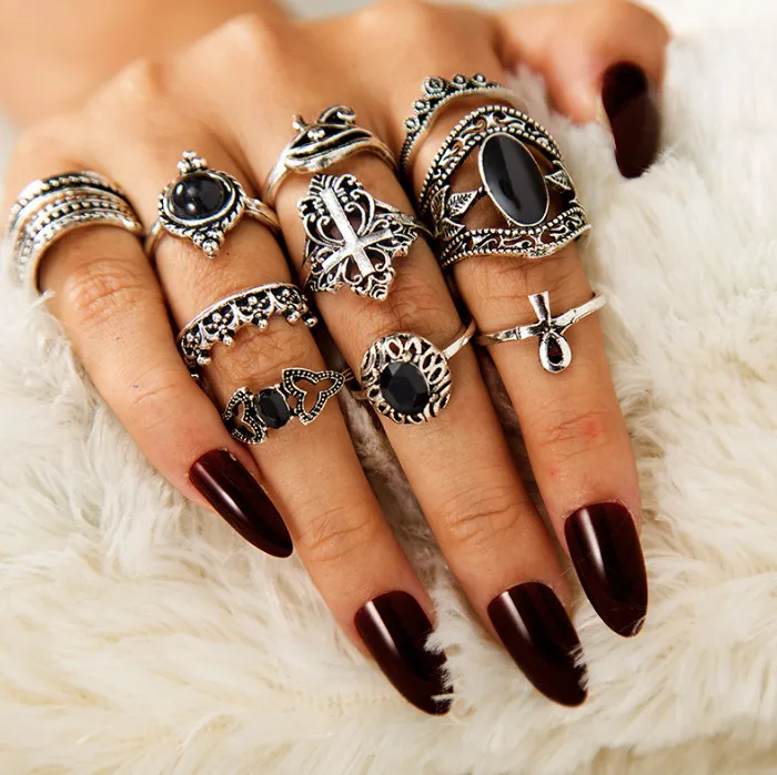 11 Pcs/Set Boho Style Black Gemstone Diamond Alloy Joint Ring Fashion Accessories for Women
11 Pcs/Set Boho Style Black Gemstone Diamond Alloy Joint Ring Fashion Accessories for Women