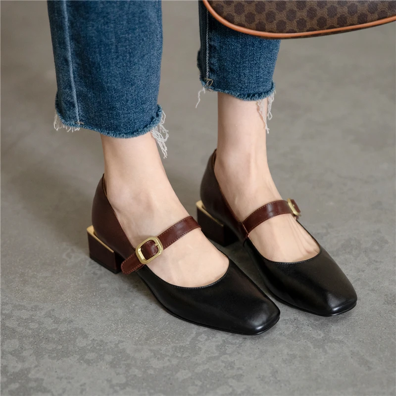 CONASCO Retro Concise Women Pumps Mixed Colors Classic Mary Janes Thick Heels Shoes Woman Genuine Leather Metal Buckle Pumps New 
CONASCO Retro Concise Women Pumps Mixed Colors Classic Mary Janes Thick Heels Shoes Woman Genuine Leather Metal Buckle Pumps New