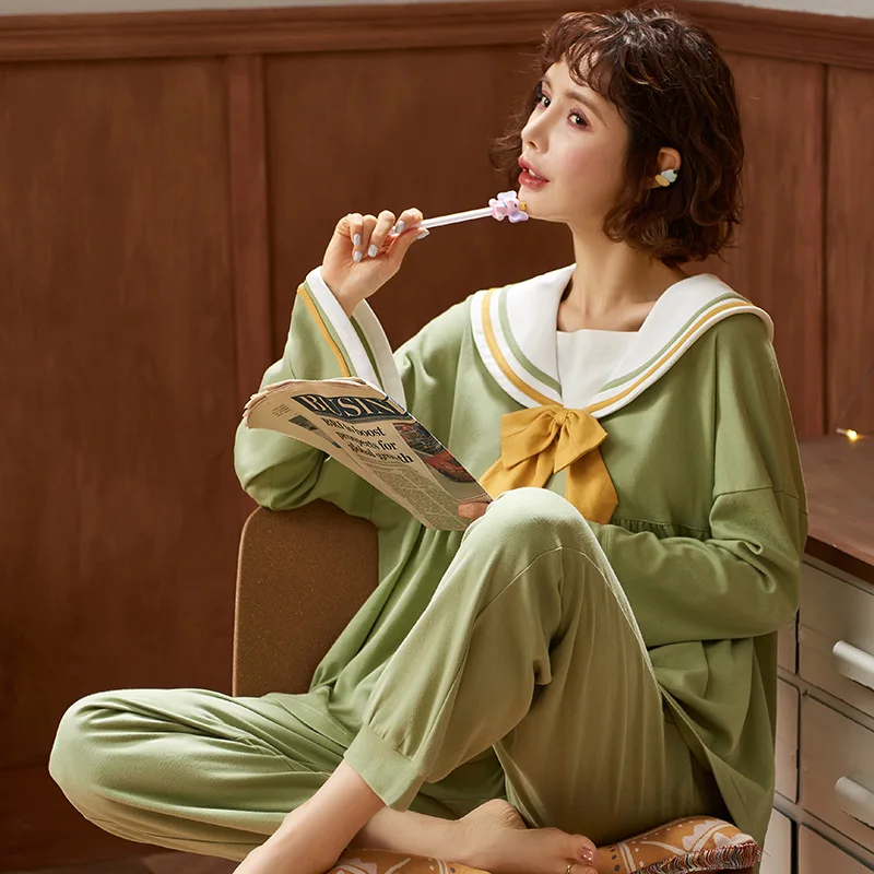 Women's Pajamas Set Autumn Winter Cotton Warm Women Long Sleeve Trouser Sleepwear Cute Korean Princess Women Yellow Bow Homewear
Women's Pajamas Set Autumn Winter Cotton Warm Women Long Sleeve Trouser Sleepwear Cute Korean Princess Women Yellow Bow Homewear