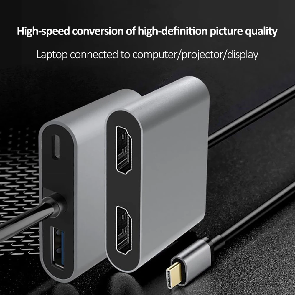 4 in 1 USB HUB C Type-c male dual HDMI compatible output with USB 3.0 support PD 60W charging adapter for MacBook USB C docking
4 in 1 USB HUB C Type-c male dual HDMI compatible output with USB 3.0 support PD 60W charging adapter for MacBook USB C docking