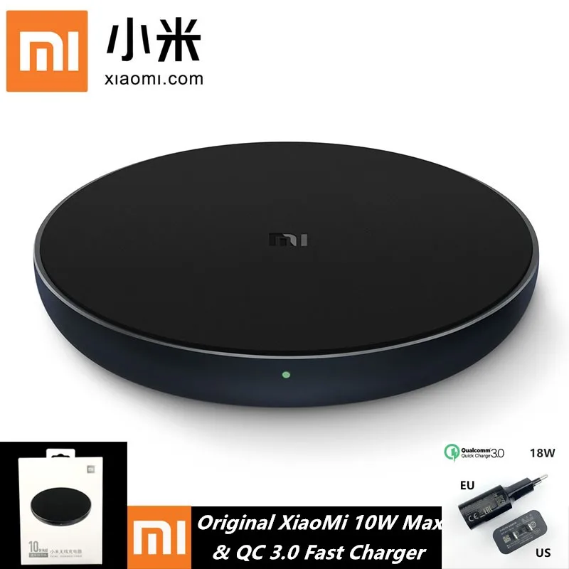 Беспроводное зарядное устройство Xiaomi Qi оригинальное быстрое 10 Вт Max & QC 3 0 адаптер