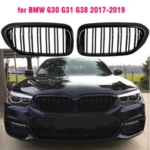 Front Bumper Grill For BMW 5 Series M5 G30 G31 520i 530i 540i ABS 2-Slat Gloss Black Front Kidney Grille