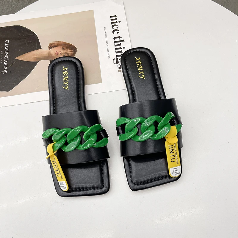 Women Slippers 2021 Fashion Summer Woman Sandals Flat With Plastomer Chain Slippers Female Shoes For Ladies Sandals Slides
Women Slippers 2021 Fashion Summer Woman Sandals Flat With Plastomer Chain Slippers Female Shoes For Ladies Sandals Slides