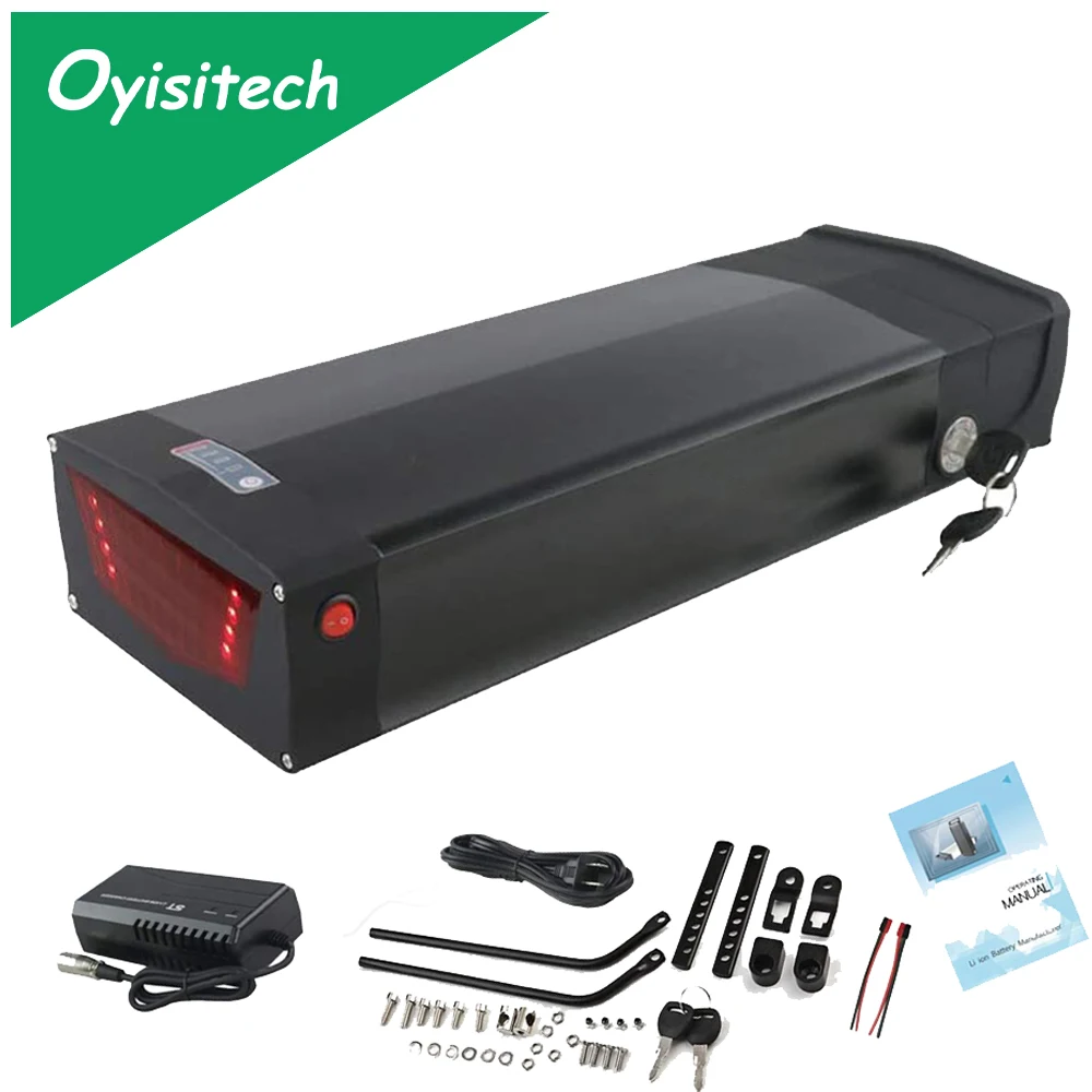 

48V 20Ah Rear Rack Ebike Battery Pack 30A BMS With USB Port Taillight US/EU/AU/UK E Bike Charger For 1000W Electric Bicycle