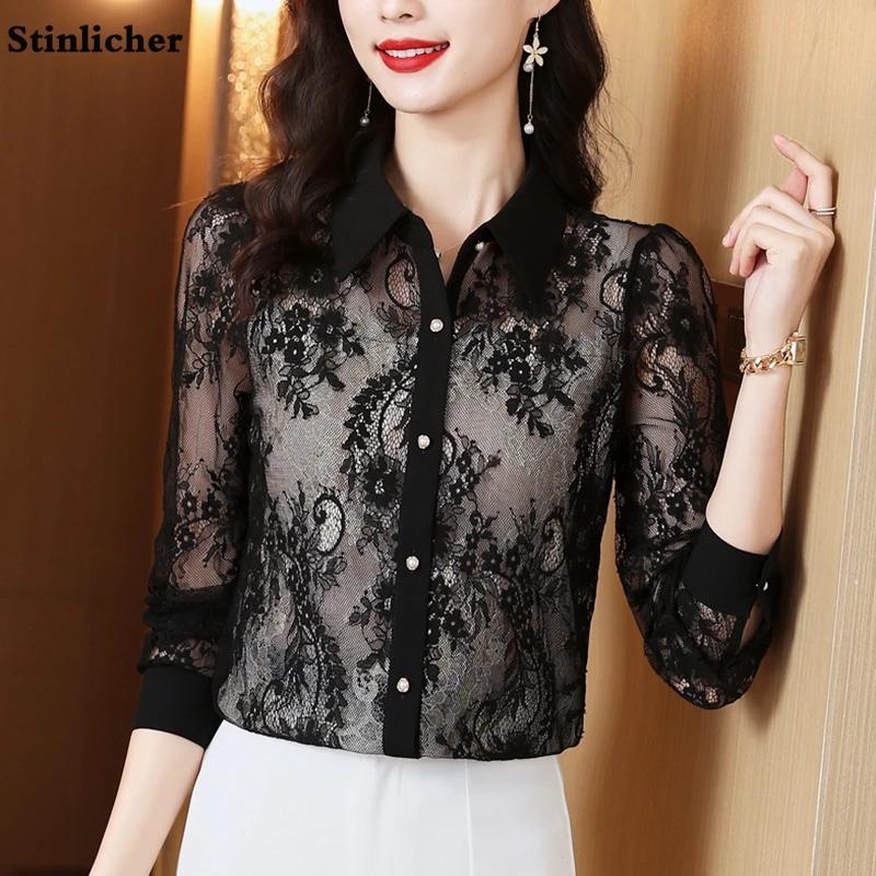 Sexy Hollow Lace Shirt Women's Blouse Elegant OL Office Ladies Flower Mesh Party Shirt 2022 Spring Summer Basic Tops Clothes
Sexy Hollow Lace Shirt Women's Blouse Elegant OL Office Ladies Flower Mesh Party Shirt 2022 Spring Summer Basic Tops Clothes