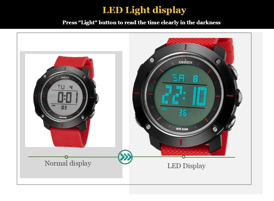 Часы наручные мужские с секундомером цифровые светодиодные спортивные красные