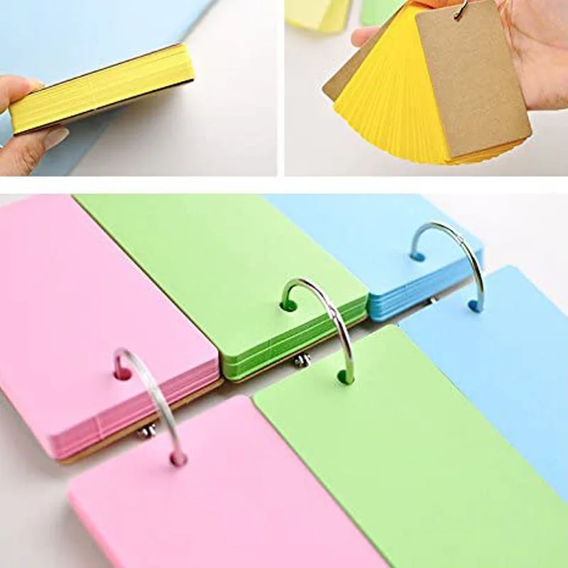Flash Cards Index Cards Note Cards Study Cards with Binder Ring,10 Colors, 3.5 x 2.2 Inches,10 Packs, 50 Sheets/Pack