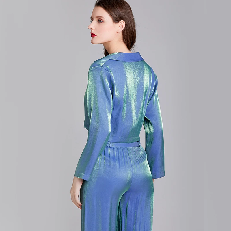 Spring / Summer Blue Glossy long-sleeved trousers ladies pajamas suit simple style long pajamas women's home service
Spring / Summer Blue Glossy long-sleeved trousers ladies pajamas suit simple style long pajamas women's home service