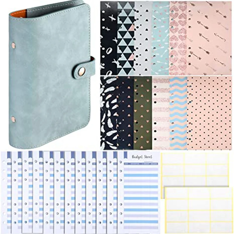 A6 PU Leather Notebook Binder 6 Ring Binder Sets,12 Budget Envelope Systems,12 Expense Budget and 24 Bill Plan Labels
A6 PU Leather Notebook Binder 6 Ring Binder Sets,12 Budget Envelope Systems,12 Expense Budget and 24 Bill Plan Labels