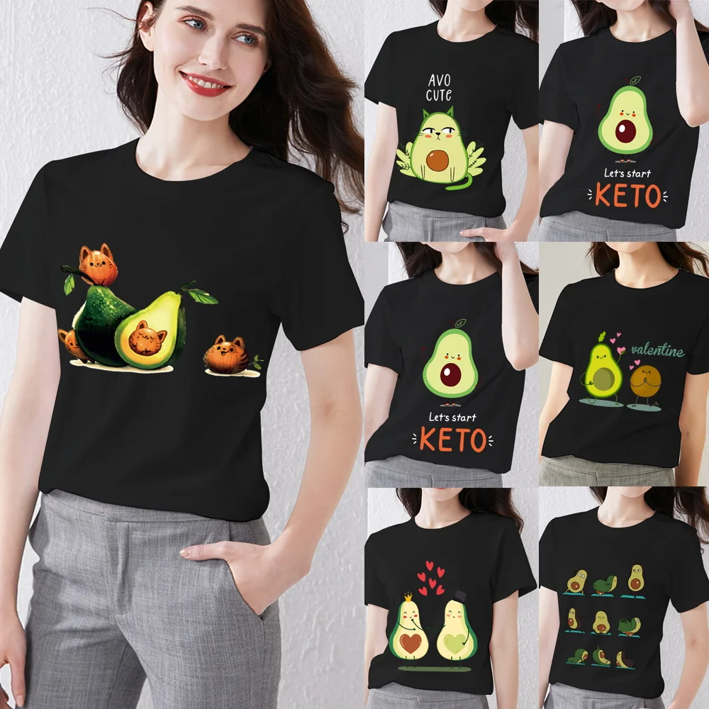 Летняя новая женская футболка 2021 года мультяшная Футболка с принтом авокадо