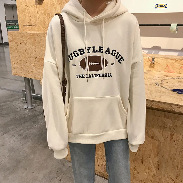 Rugby Fleece Women Hoodie Beige Gray Blue Loose Casual Korean Style Sweatshirt Hooded Pull Sweatshirt Women
Rugby Fleece Women Hoodie Beige Gray Blue Loose Casual Korean Style Sweatshirt Hooded Pull Sweatshirt Women