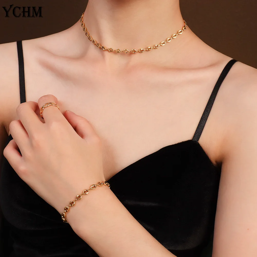 Stainless Steel 5mm Coffee Bean Chain Choker Bracelet Set for Women Gold Plated Jewelry Set Birthday Gift YCHM Jewelry
Stainless Steel 5mm Coffee Bean Chain Choker Bracelet Set for Women Gold Plated Jewelry Set Birthday Gift YCHM Jewelry