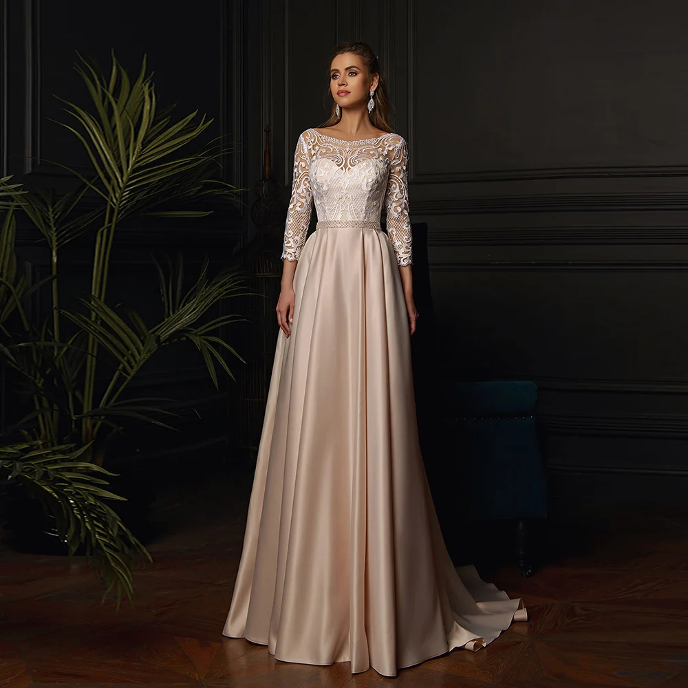 Elegant Light Champagne Floor Length Wedding Dress With Long Sleeves Sweetheart Neck Button Back Satin Bridal Gown Vestidos 2021
Elegant Light Champagne Floor Length Wedding Dress With Long Sleeves Sweetheart Neck Button Back Satin Bridal Gown Vestidos 2021