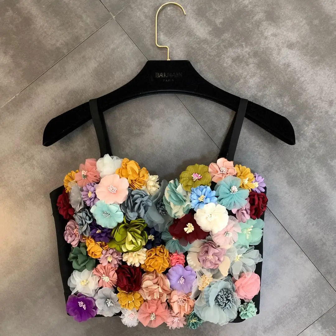 

New Three-dimensional Flower Decoration Color Flower Bra Camisole Top Women Flower Tops Girls Lady Holiday Seaside Sexy Tops