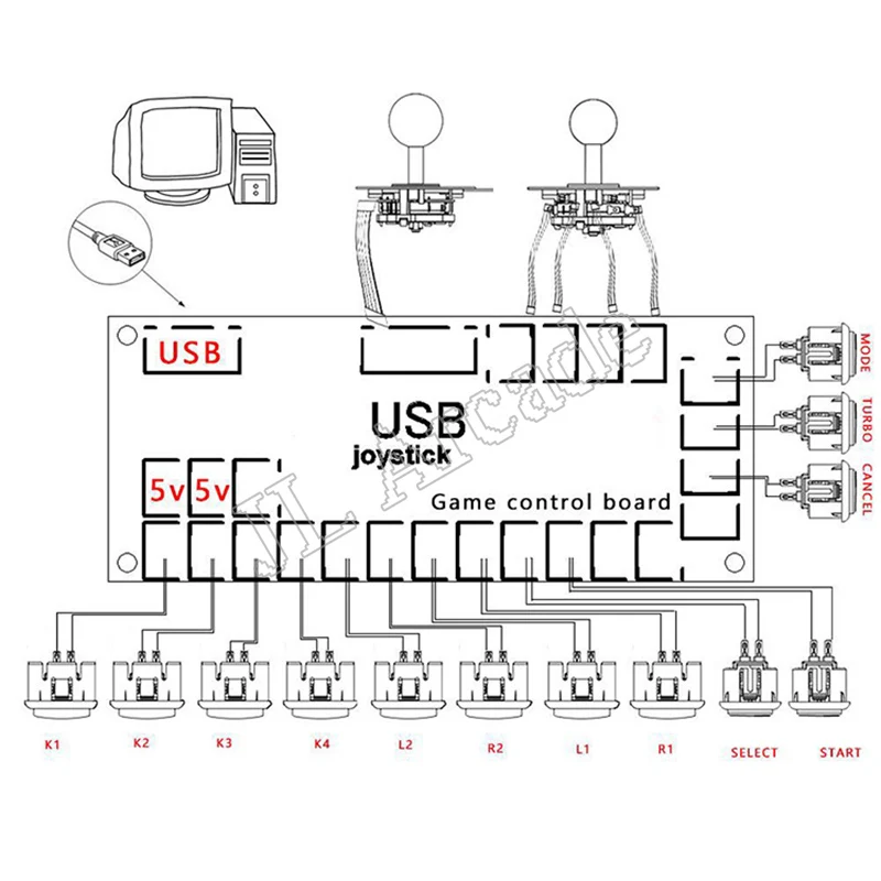 Кнопка аркадная DIY Kit 2 игрока Нулевая задержка игра USB энкодер PC джойстик с 8 Way