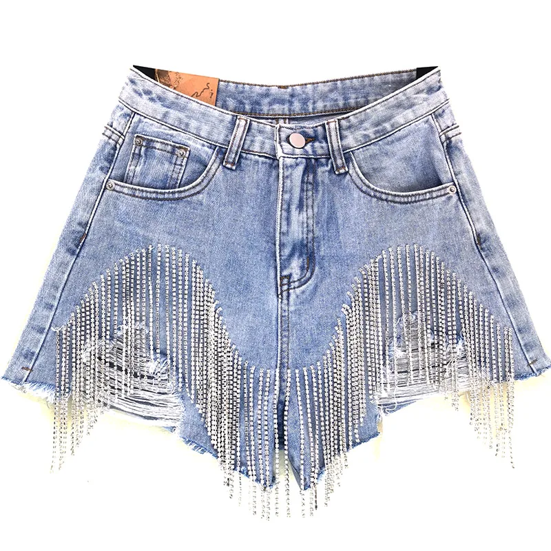 2021 Summer New Arrival Rhinestone Tassels Holes Denim Shorts Women Fashion High Waist Wide Leg Hot Short Jeans 
2021 Summer New Arrival Rhinestone Tassels Holes Denim Shorts Women Fashion High Waist Wide Leg Hot Short Jeans