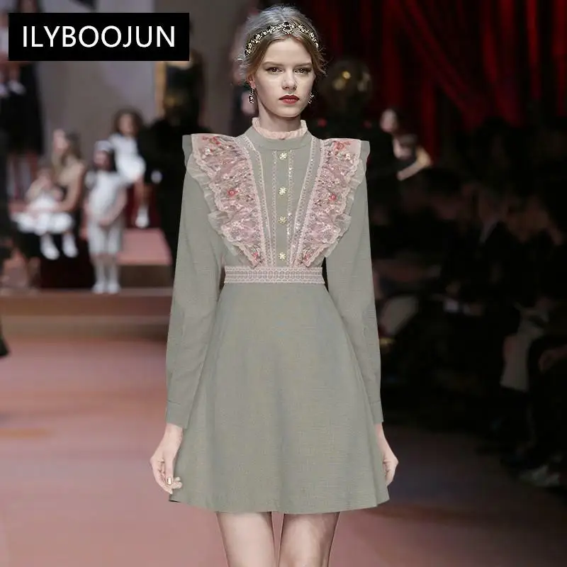 Fashion Designer Autumn Mini Dress Women's Stand-up Collar Long Sleeve Lace Floral Print Short Dress
Fashion Designer Autumn Mini Dress Women's Stand-up Collar Long Sleeve Lace Floral Print Short Dress