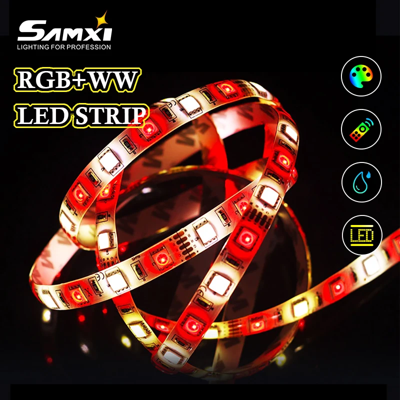 5050 RGBWW 12В Светодиодная лента 5 м/300LED RGB + теплый свет гибкая Водонепроницаемая