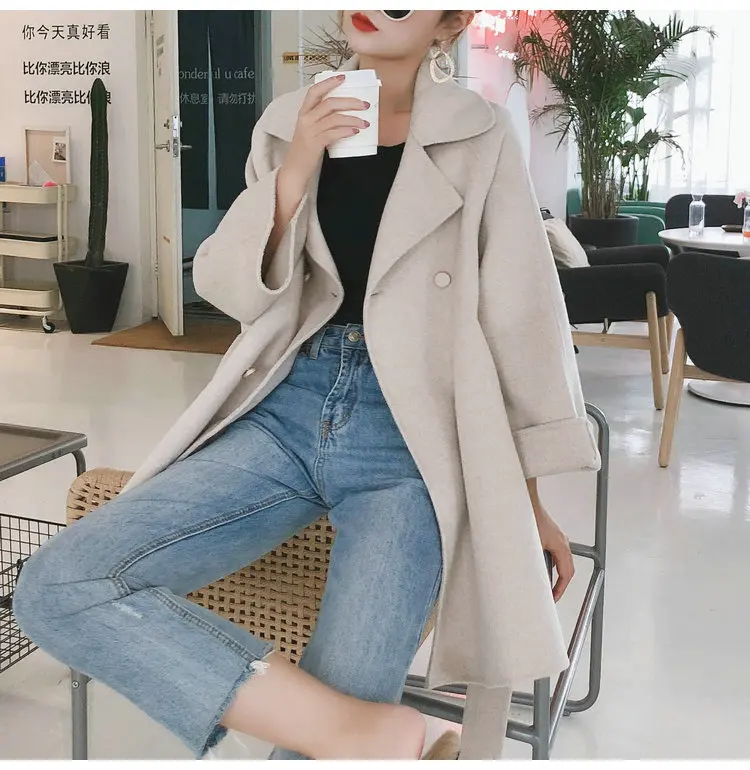 BornSra Milk Brown Double-Sided Cashmere Coat Women's Medium-sized 2020 Winter Korean Waist Band Woolen Coat Loose All-match
BornSra Milk Brown Double-Sided Cashmere Coat Women's Medium-sized 2020 Winter Korean Waist Band Woolen Coat Loose All-match