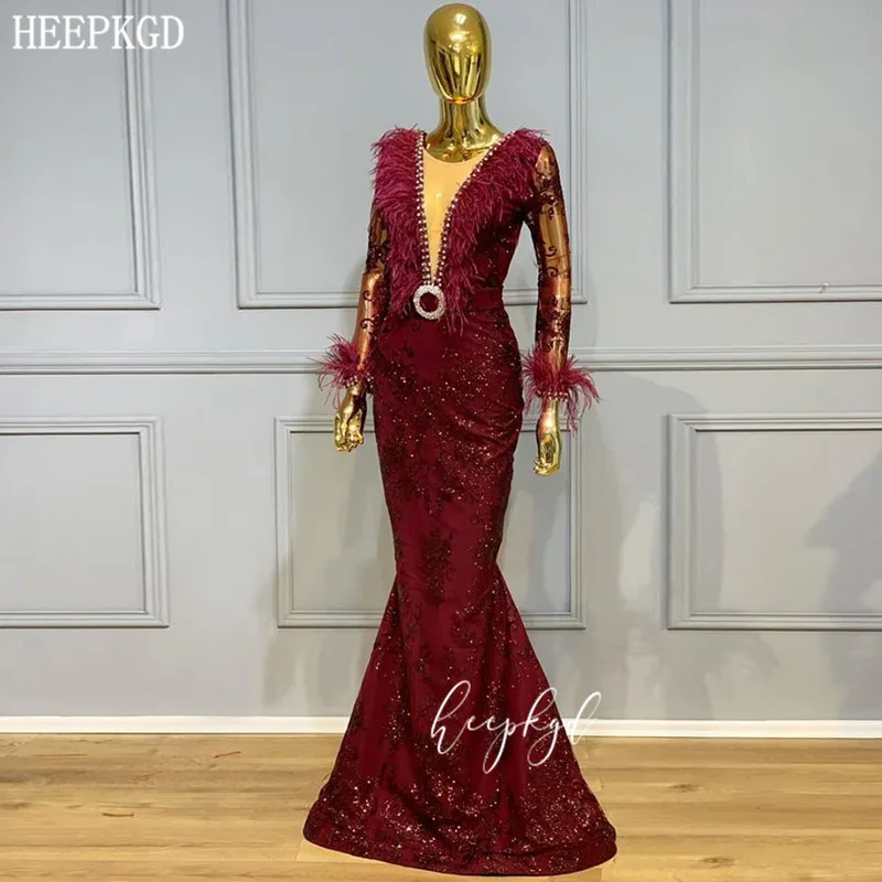 Luxury Mermaid Long Evening Dress Dubai Glitter Crystals Feathers Long Sleeves Women Special Occasion Dresses For Party
Luxury Mermaid Long Evening Dress Dubai Glitter Crystals Feathers Long Sleeves Women Special Occasion Dresses For Party