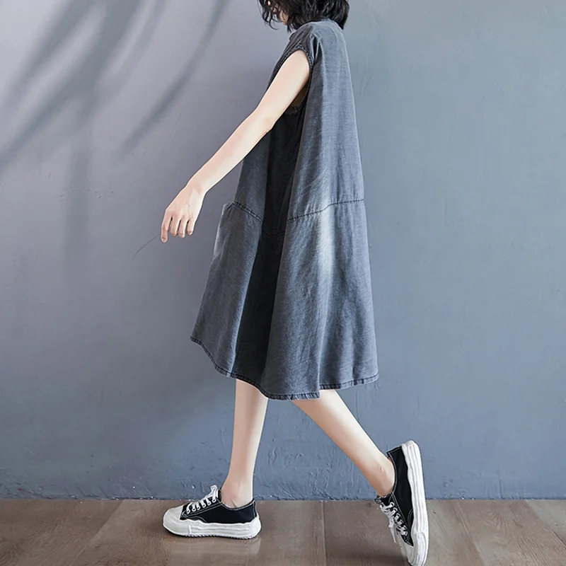 One Button Brushed White Washed Denim Sleeveless Dress for Plump Girls Large Size Women's Mid-Length Double Pocket A- line Skirt
One Button Brushed White Washed Denim Sleeveless Dress for Plump Girls Large Size Women's Mid-Length Double Pocket A- line Skirt