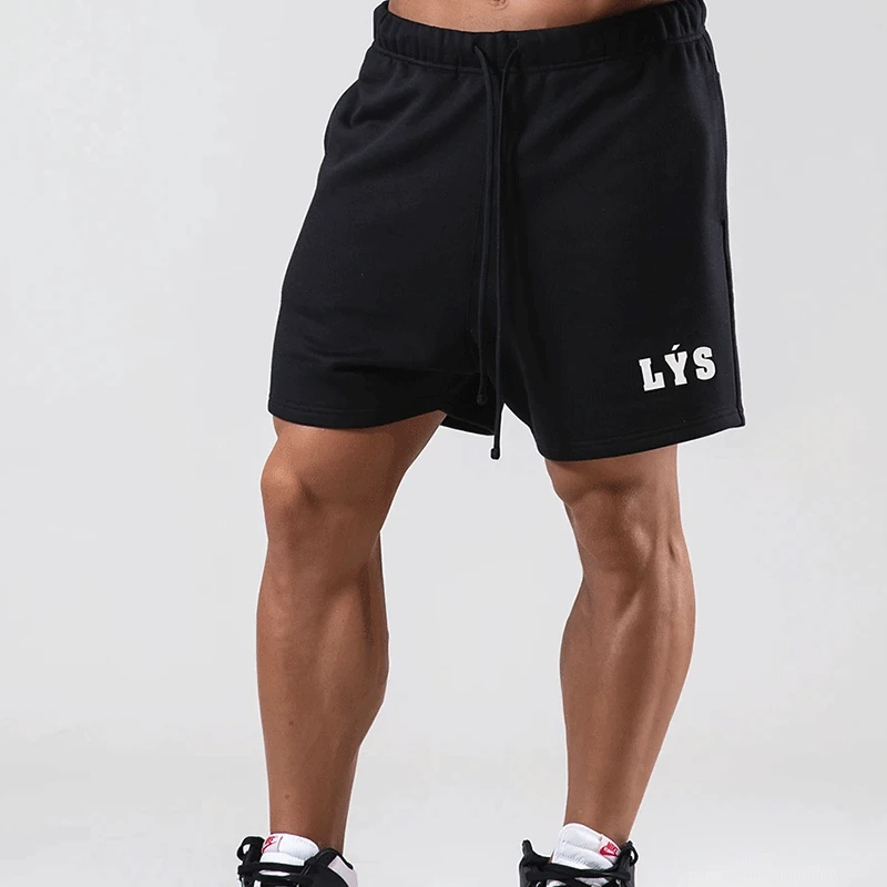 Фото Хлопковые шорты для бега Мужская однотонная спортивная одежда фитнеса и