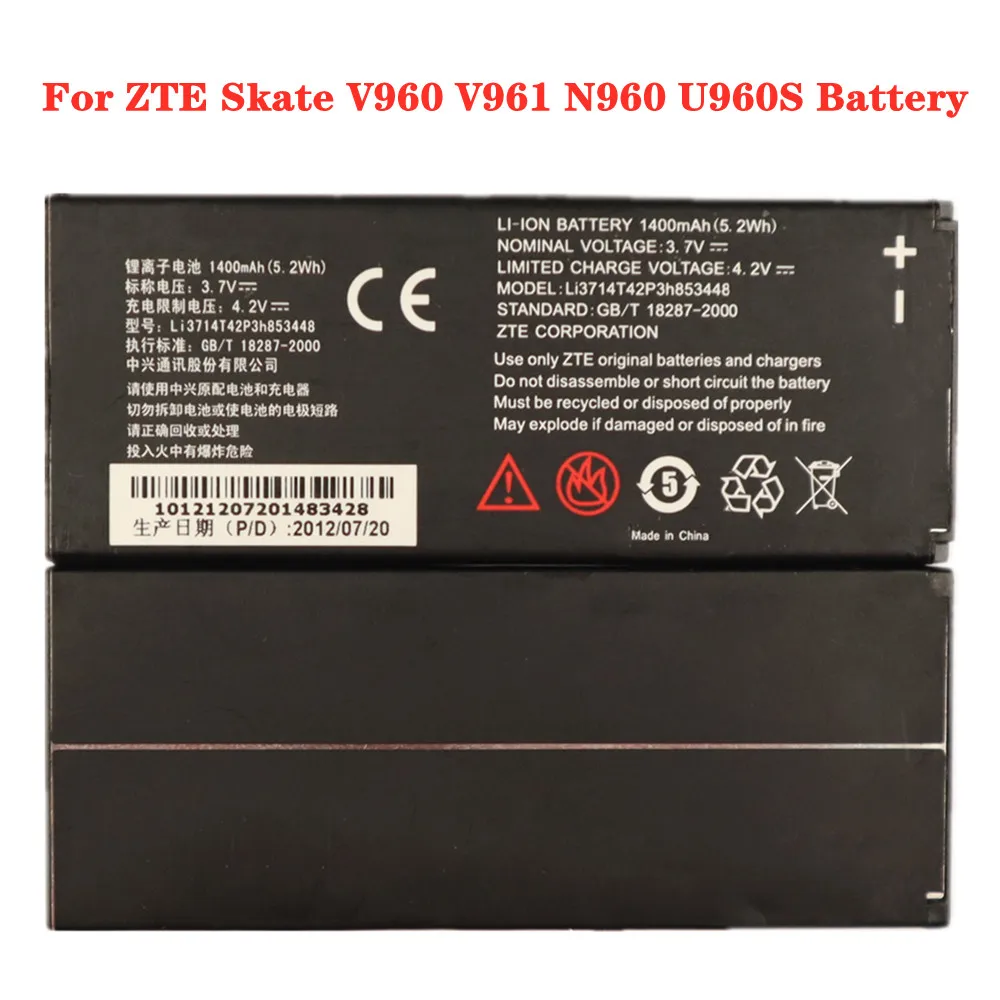 For ZTE Skate V960 N960 U960s V961 Phone Battery 1400mAh Li3714t42p3h853448 High Quality Replacement Batteries
For ZTE Skate V960 N960 U960s V961 Phone Battery 1400mAh Li3714t42p3h853448 High Quality Replacement Batteries
