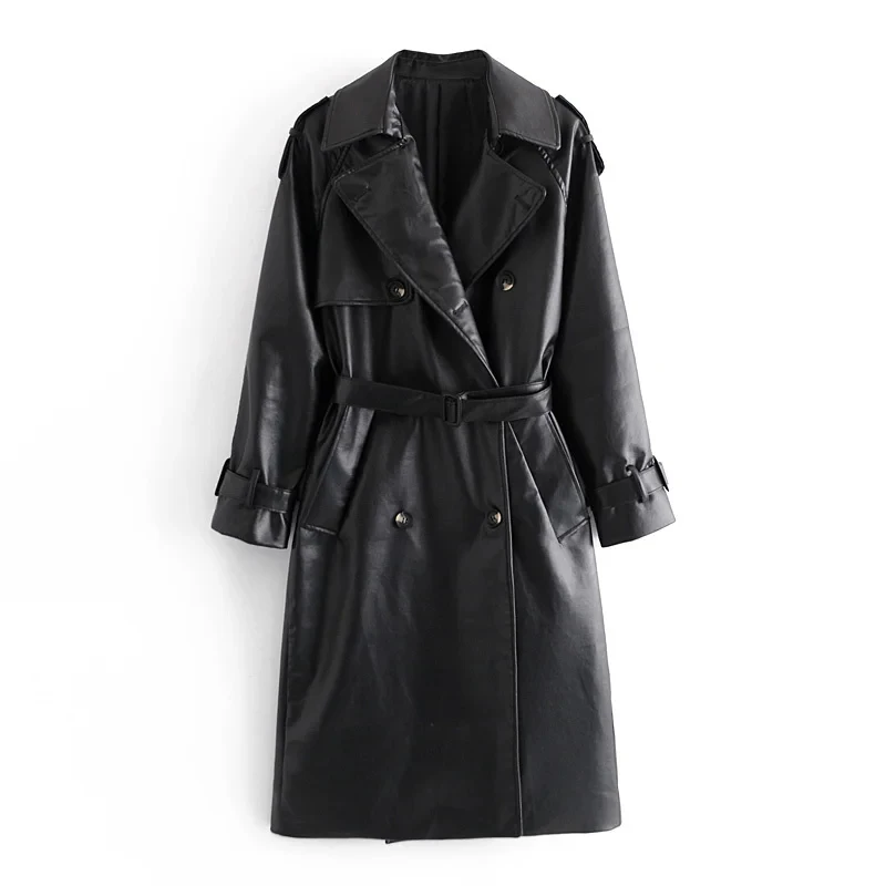 Women Fashion Motocycle With Belt Pu Leather Trench Elegant Ladies Chic Double Breasted Side Pockets Long Coat
Women Fashion Motocycle With Belt Pu Leather Trench Elegant Ladies Chic Double Breasted Side Pockets Long Coat