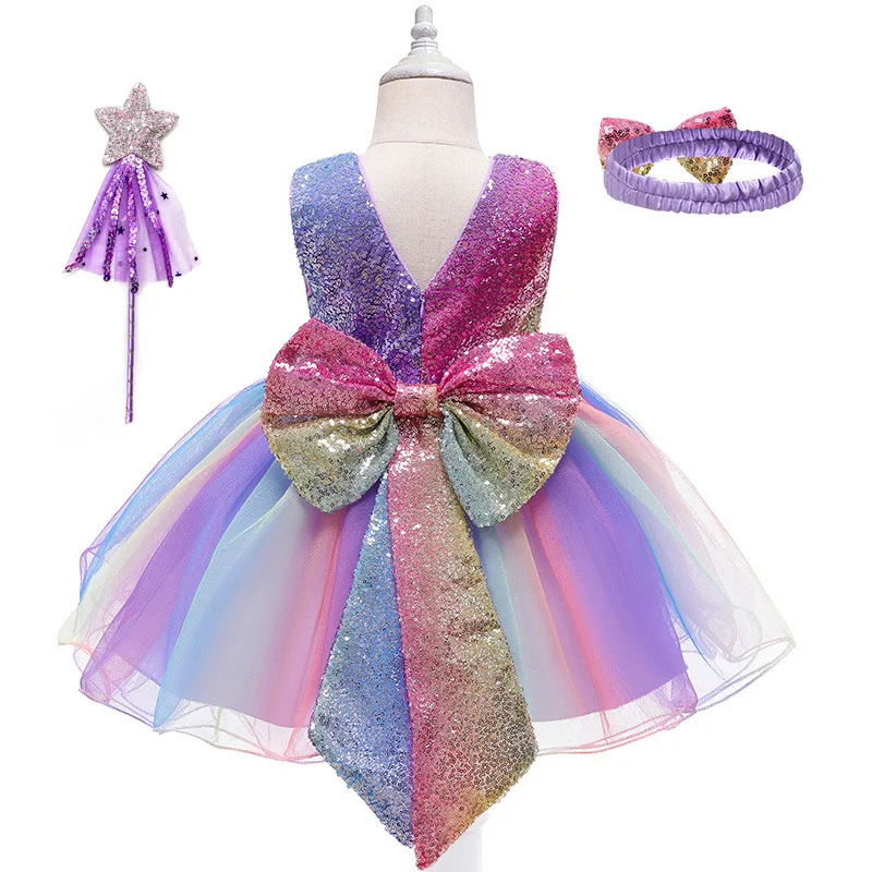 Rainbow Color Princess Party Dress For Girls Big Bowknot Birthday Costume Luxury Shining Sequined Girl Frocks Clothing
Rainbow Color Princess Party Dress For Girls Big Bowknot Birthday Costume Luxury Shining Sequined Girl Frocks Clothing
