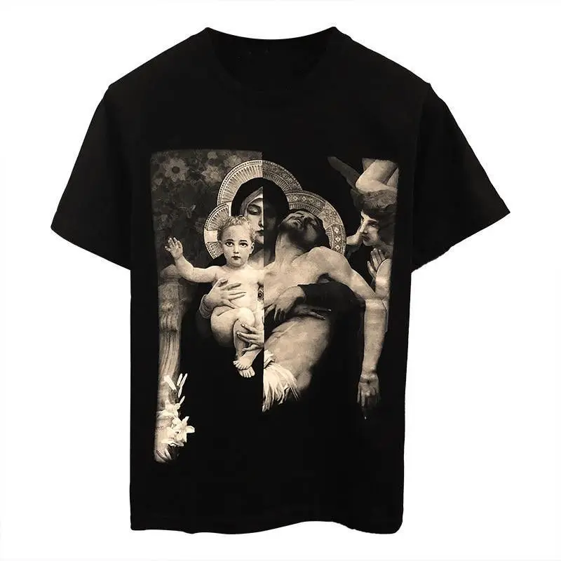 European And American New 2021 Fashion Angel Virgin Mary Print Loose Short Sleeve T-Shirt For Boys Girls Hooded Mens Clothing
European And American New 2021 Fashion Angel Virgin Mary Print Loose Short Sleeve T-Shirt For Boys Girls Hooded Mens Clothing