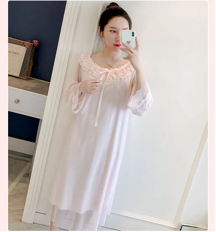 Korean Cute White Pink Womens Nightgown Sleepwear Modal Dressing Gown Princess Mesh Lace Sleep Wear Lingerie Nighty Plus Size
Korean Cute White Pink Womens Nightgown Sleepwear Modal Dressing Gown Princess Mesh Lace Sleep Wear Lingerie Nighty Plus Size