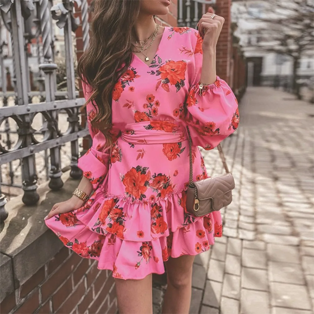 Women V Neck Flower Print Dress Cascading Ruffle Banded Long Sleeve Office Wear Casual Girl Lady New Sexy
Women V Neck Flower Print Dress Cascading Ruffle Banded Long Sleeve Office Wear Casual Girl Lady New Sexy
