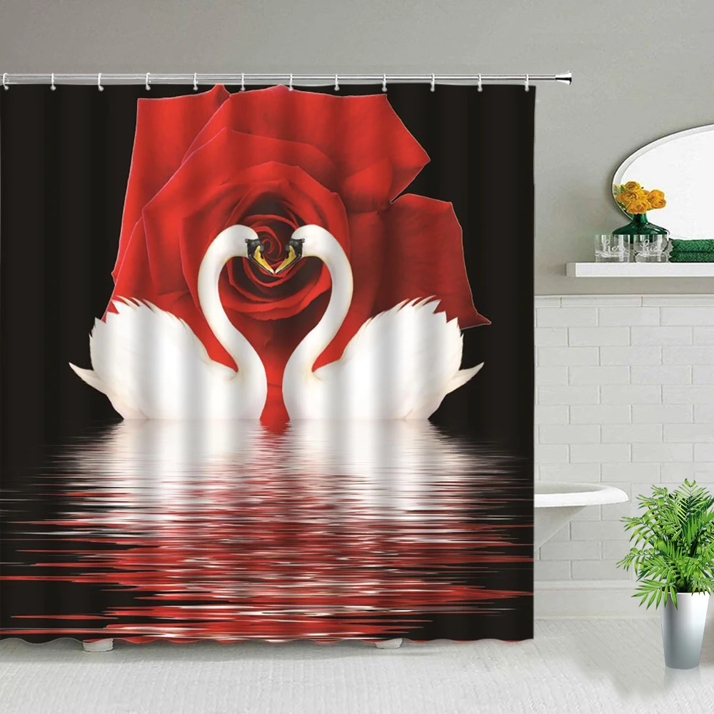 Flower Swans Red Rose Shower Curtain Set Romantic Valentine's day Decor Bath Curtains Waterproof Bathroom Decors Polyester Cloth
Flower Swans Red Rose Shower Curtain Set Romantic Valentine's day Decor Bath Curtains Waterproof Bathroom Decors Polyester Cloth