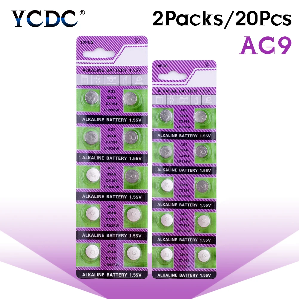 YCDC 20Pcs 1.55V Battery AG9 LR936 394 SR936SW 194 V394 Alkaline Button Coin Cell Batteries Single Use for Watch Remote Toy
YCDC 20Pcs 1.55V Battery AG9 LR936 394 SR936SW 194 V394 Alkaline Button Coin Cell Batteries Single Use for Watch Remote Toy