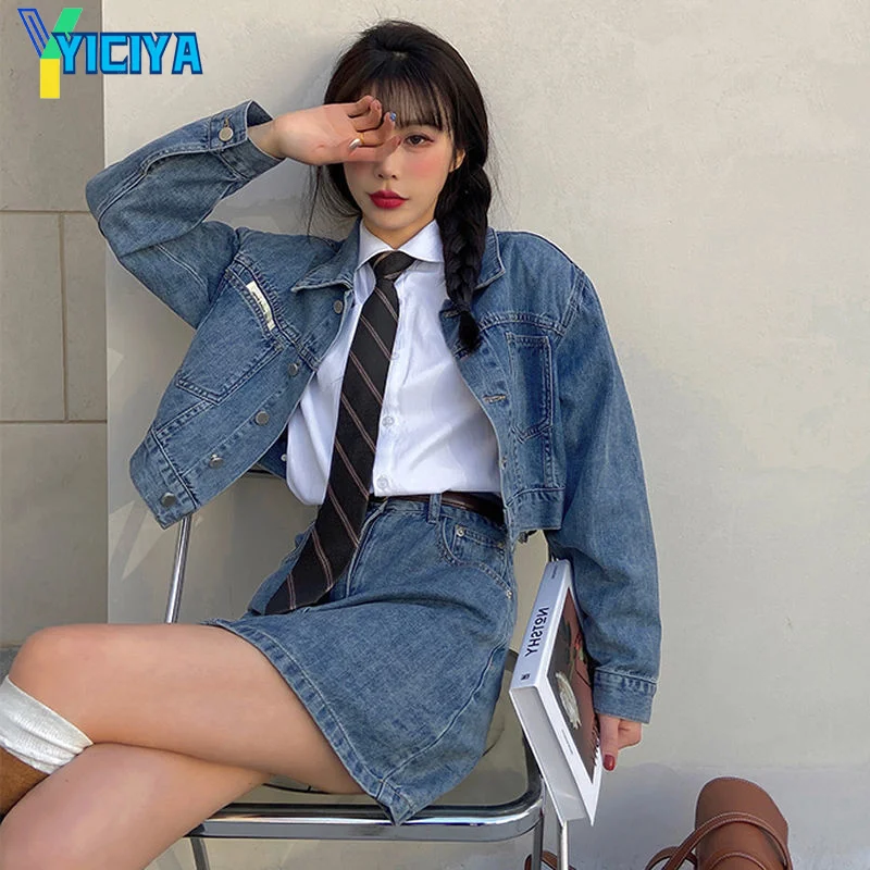 YICIYA 2021 cowboy coat short skirt suit women's loose jacket top varsity jacket y2k denim skirt met pleated skirt jackets suit
YICIYA 2021 cowboy coat short skirt suit women's loose jacket top varsity jacket y2k denim skirt met pleated skirt jackets suit