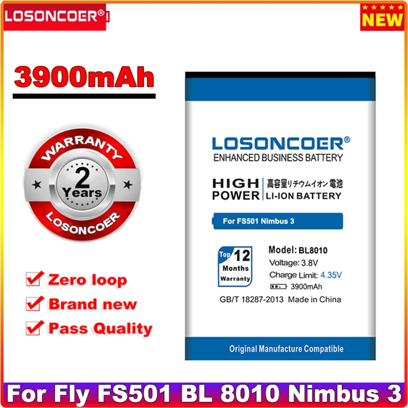 

LOSONCOER 3900mAh BL8010 battery For fly FS501 Nimbus 3 BL 8010 8010 High quality battery free shipping with tracking number