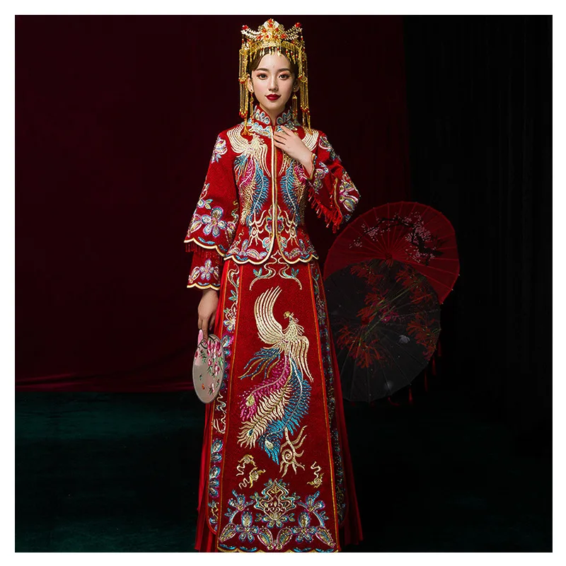 Осеннее платье-Ципао в старинном китайском стиле для свадьбы платье с драконом и