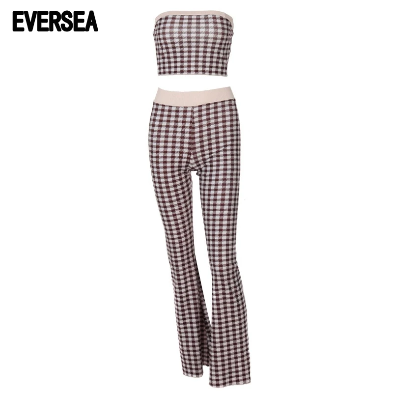 Eversea Summer Strapless Suit Women Minimal Style Plaid Printed Design Set
Eversea Summer Strapless Suit Women Minimal Style Plaid Printed Design Set