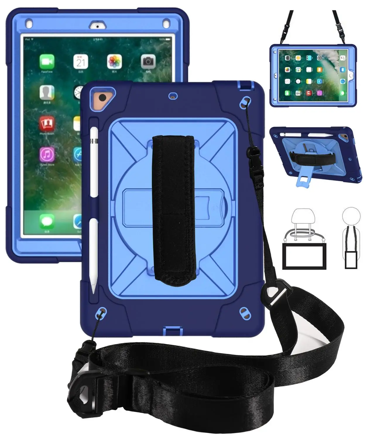 For Apple iPad 9.7 2017 & 2018 Air 2 / iPad Pro 9.7 Hand Belt Holder Hybrid Protective Stand Shell Cover Case
For Apple iPad 9.7 2017 & 2018 Air 2 / iPad Pro 9.7 Hand Belt Holder Hybrid Protective Stand Shell Cover Case