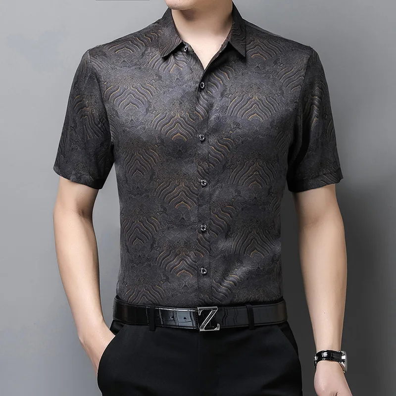 2021 summer new middle aged men's shirt men's Short Sleeve Silk Shirt business fashion Lapel silk men's wear
2021 summer new middle aged men's shirt men's Short Sleeve Silk Shirt business fashion Lapel silk men's wear