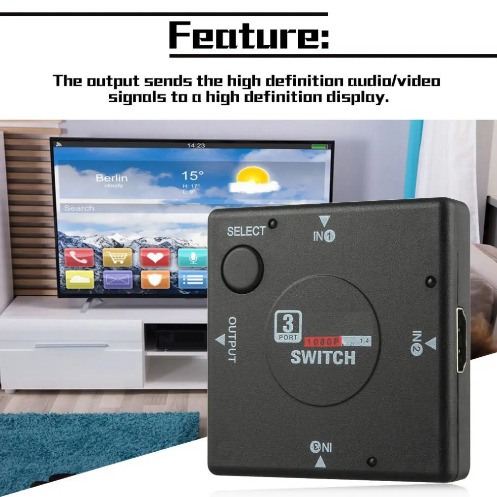 Mini 3 Switch High Definition 3 Port HDMI-Compatible Switcher Splitter HDTV HD DVD 1080P Vedio Adaptor Suitable For PS3 Black
Mini 3 Switch High Definition 3 Port HDMI-Compatible Switcher Splitter HDTV HD DVD 1080P Vedio Adaptor Suitable For PS3 Black
