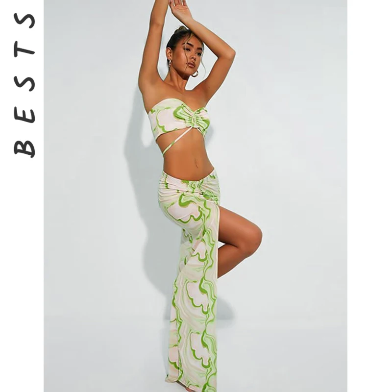Women's Printed Strapless Backless Lace Up Corset Top + Split Long Skirt Outfits 2-Piece Set 2021 Summer Beach Vacation Clothes
Women's Printed Strapless Backless Lace Up Corset Top + Split Long Skirt Outfits 2-Piece Set 2021 Summer Beach Vacation Clothes