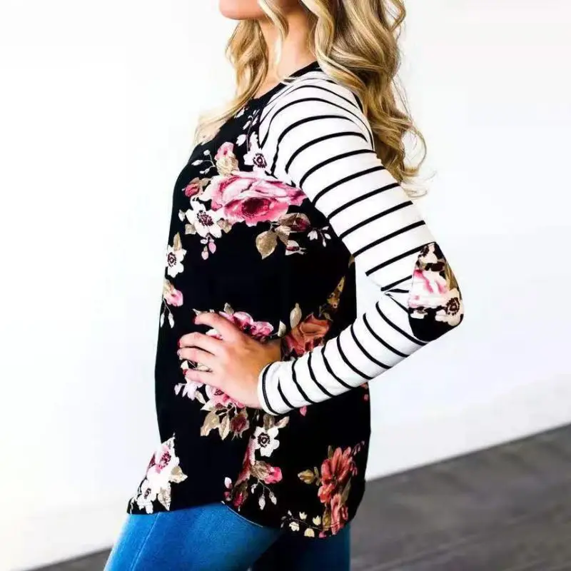 Women Spring Casual Plus Size T-shirt Floral Striped Top Autumn O Neck Long Sleeve Workwear Tee Shirt
Women Spring Casual Plus Size T-shirt Floral Striped Top Autumn O Neck Long Sleeve Workwear Tee Shirt