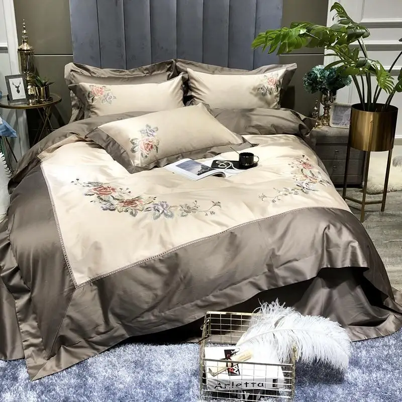 Flowers Embroidery Egyptian Cotton Duvet Cover 1000TC Long Staple Silky Bed sheet set 4Pcs Queen King size Luxury Bedding Sets 
Flowers Embroidery Egyptian Cotton Duvet Cover 1000TC Long Staple Silky Bed sheet set 4Pcs Queen King size Luxury Bedding Sets