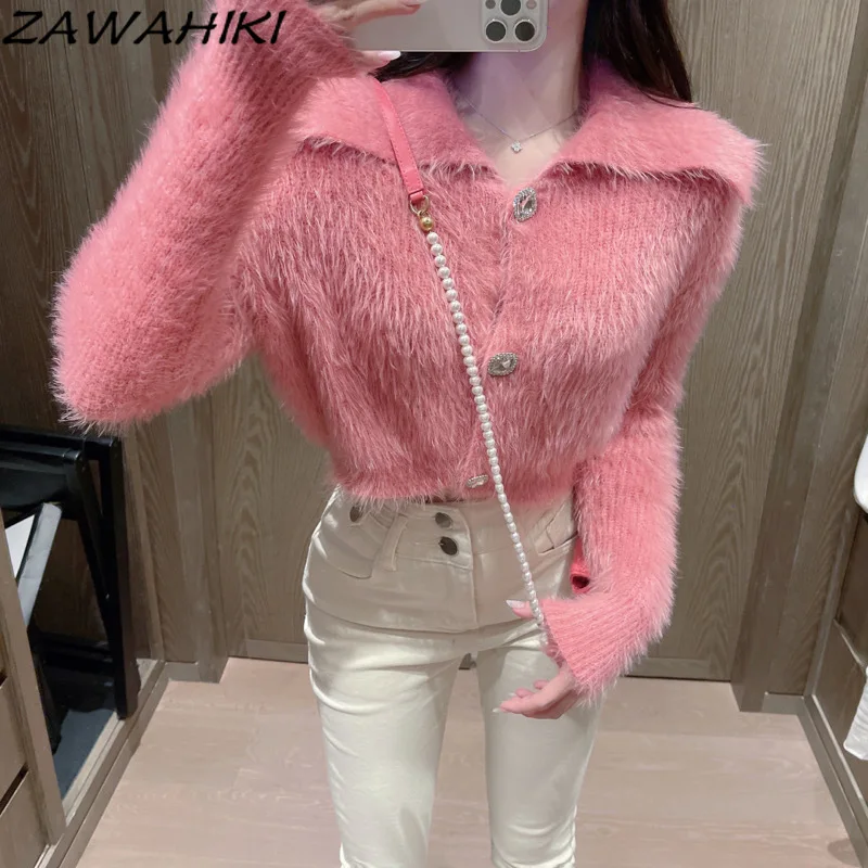 ZAWAHIKI Short Knit Sweaters Women Autumn Turn Down Collar Sweater Cardigan Korean Style Solid Sweet Outer Long Sleeve Tops
ZAWAHIKI Short Knit Sweaters Women Autumn Turn Down Collar Sweater Cardigan Korean Style Solid Sweet Outer Long Sleeve Tops