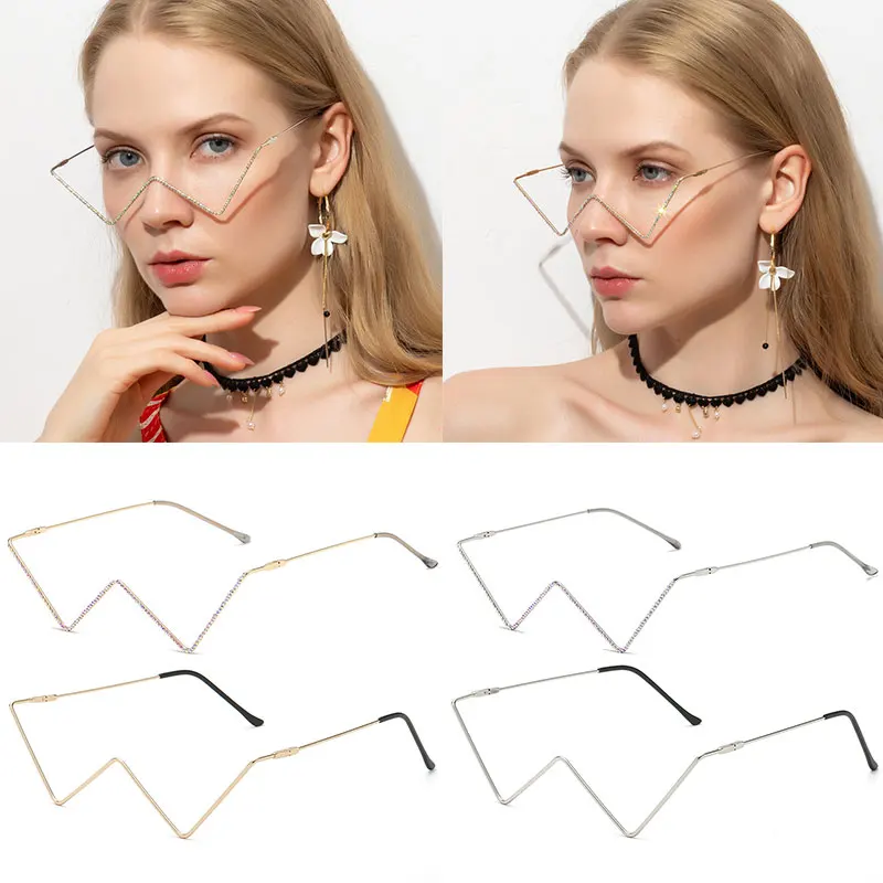 Lady's Crystal V Shape Glasses Frame Women Punk Style Half Fame Eyeglasses Frames Without Lens Decorations 2021 Fashion
Lady's Crystal V Shape Glasses Frame Women Punk Style Half Fame Eyeglasses Frames Without Lens Decorations 2021 Fashion