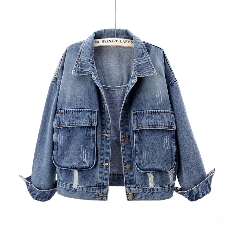 Vintage Frayed Short Jeans Jacket Women Spring Big Pocket Long Sleeve Denim Jacket Coat Student Outerwear Female Chaquetas Mujer
Vintage Frayed Short Jeans Jacket Women Spring Big Pocket Long Sleeve Denim Jacket Coat Student Outerwear Female Chaquetas Mujer