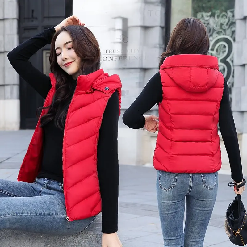 Korean Autumn Winter Short Cotton Vest Women Slim Sleeveless Hooded Coats Female Solid Waistcoat Detachable Hat Outerwear OL
Korean Autumn Winter Short Cotton Vest Women Slim Sleeveless Hooded Coats Female Solid Waistcoat Detachable Hat Outerwear OL