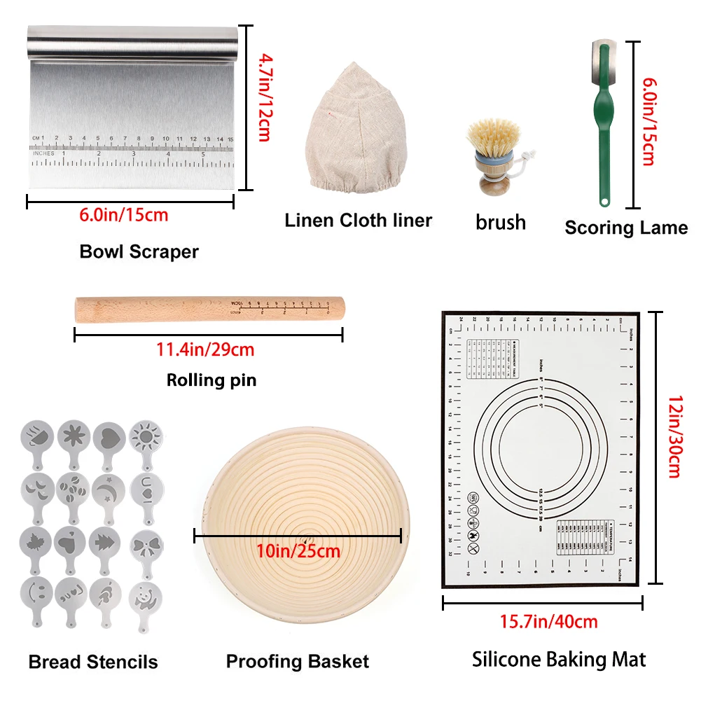 8pcs Bread Fermentation Rattan Basket Set with Round Baguette Banneton Proofing Basket Silicone Baking Mat Dough Brush Scraper
8pcs Bread Fermentation Rattan Basket Set with Round Baguette Banneton Proofing Basket Silicone Baking Mat Dough Brush Scraper